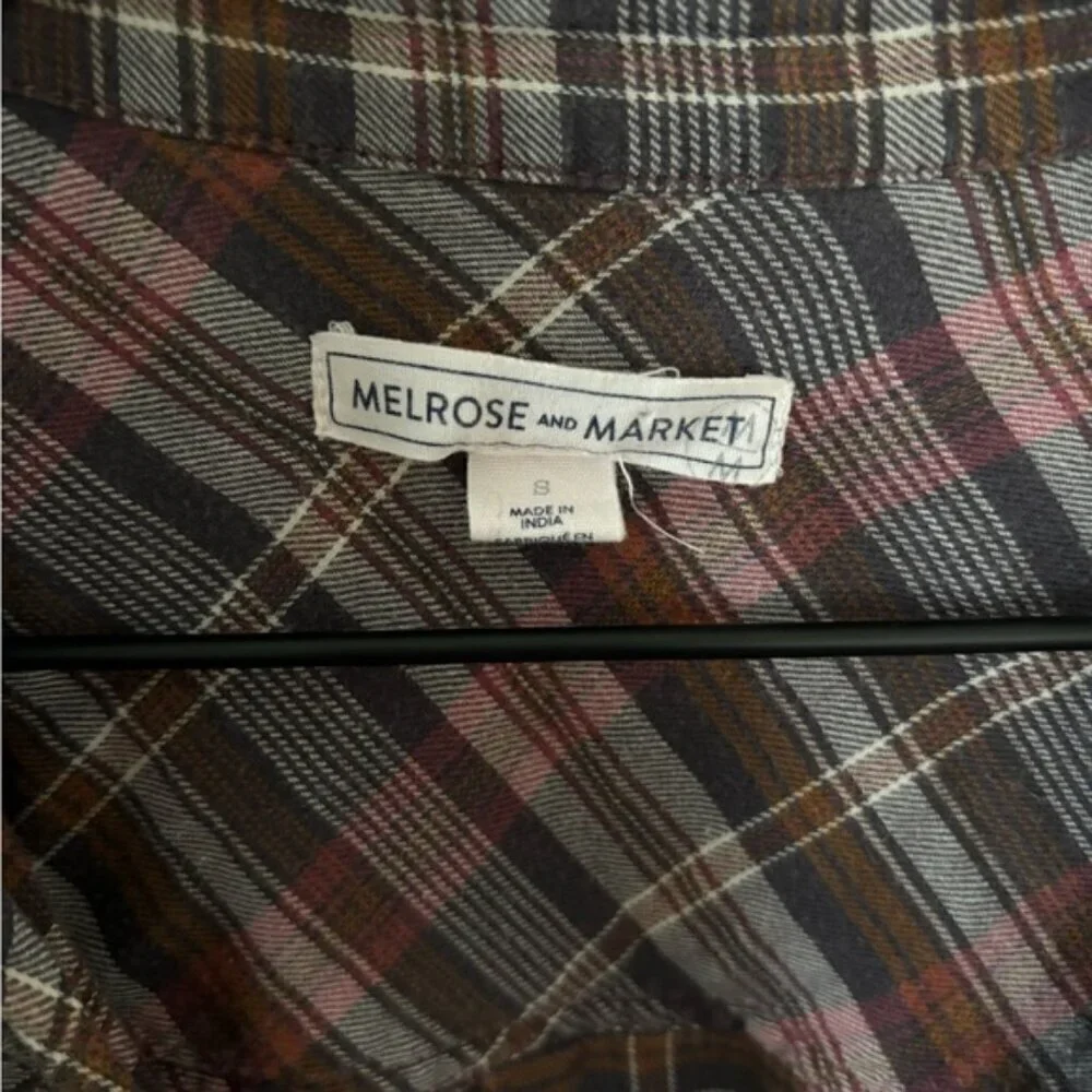 Melrose and Market Plaid Flannel Buttoned Plaid Warm Rustic w Front Pockets SM